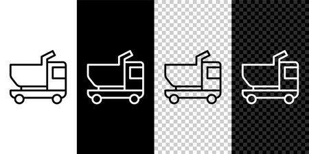 Set line Toy truck icon isolated on black and white, transparent background. Vector.のイラスト素材