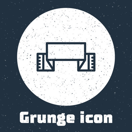 Grunge line Traditional Ukrainian embroidered towel icon isolated on gray background. Monochrome vintage drawing. Vector.のイラスト素材