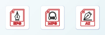 Set line AI file document EPS and MP3 icon. Vector.のイラスト素材