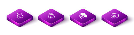 Set Isometric Cloud with snow and moon, sun, rain lightning and icon. Vector.のイラスト素材