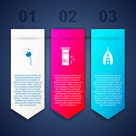 Set Flower producing pollen, Medicine bottle and pills and Kidney beans. Business infographic template. Vector.のイラスト素材