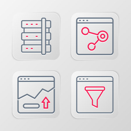 Set line Browser window Financial growth increase and Server icon. Vector.のイラスト素材