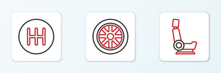 Set line Car seat Gear shifter and wheel icon. Vector.のイラスト素材