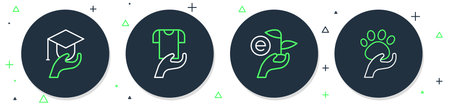 Set line Clothes donation Leaf in hand Education grant and Animal volunteer icon. Vector.