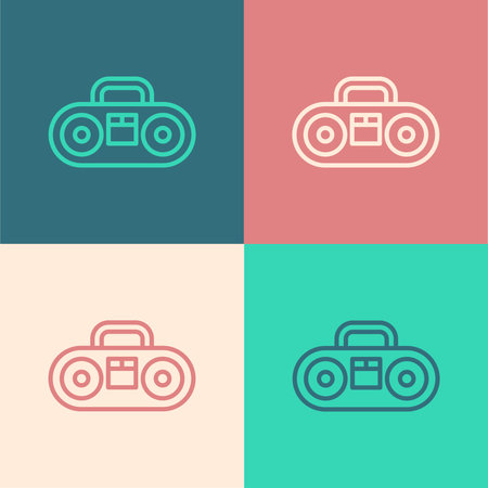 Pop art line Home stereo with two speakers icon isolated on color background. Music system. Vector.のイラスト素材