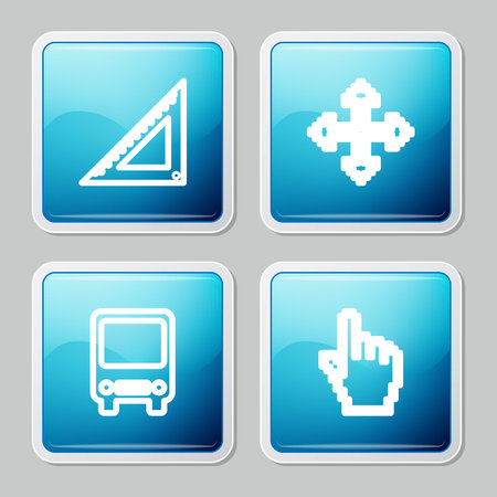 Set line Triangular ruler, Pixel arrows in four directions, Bus and hand cursor icon. Vector.のイラスト素材