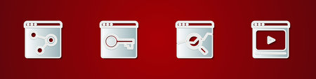 Set Browser window Secure your site with HTTPS SSL Website stocks market and Online play video icon. Vector.のイラスト素材