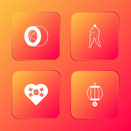 Set Sushi, Ginseng root, Love Korea with heart and Korean lantern icon. Vector.のイラスト素材