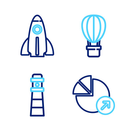 Set line Financial growth Lighthouse Hot air balloon and Startup project concept icon. Vector.のイラスト素材