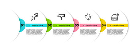 Set line Sagittarius zodiac, Telescope, Aries and Astronomical observatory. Business infographic template. Vector.のイラスト素材