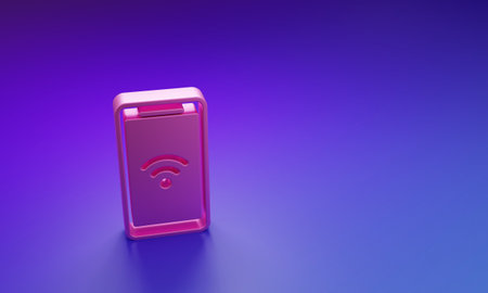 Pink Smartphone with free wi-fi wireless connection icon isolated on purple-blue background....