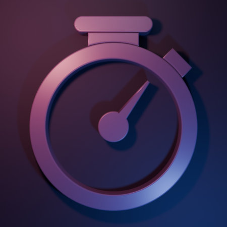 Purple Stopwatch icon isolated on purple-blue background. Time timer sign. Minimalism concept. 3D...