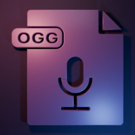 Purple OGG file document. Download ogg button icon isolated on purple-blue background. OGG file symbol. Minimalism concept. 3D render illustration.の写真素材