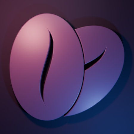 Purple Coffee beans icon isolated on purple-blue background. Minimalism concept. 3D render...