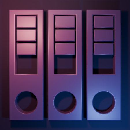 Purple Office folders with papers and documents icon isolated on purple-blue background. Office...