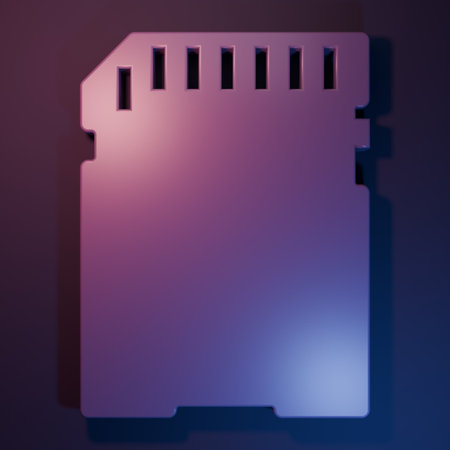 Purple SD card icon isolated on purple-blue background. Memory card. Adapter icon. Minimalism...
