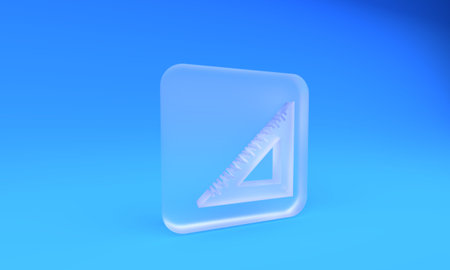 Frosted glass Triangular ruler icon isolated on blue background. Straightedge symbol. Geometric...