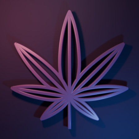 Purple medical marijuana or cannabis leaf icon isolated on purple-blue background. Hemp symbol. Minimalism concept. 3D render illustration.の写真素材