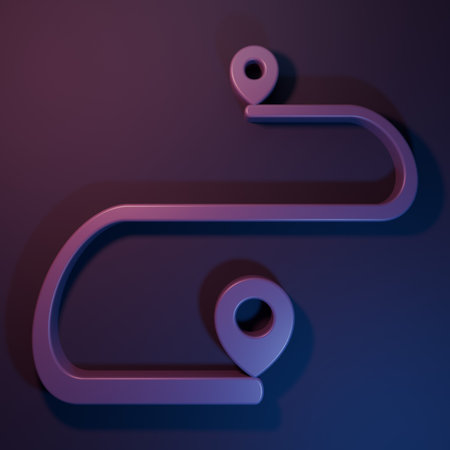Purple Route location icon isolated on purple-blue background. Map pointer sign. Concept of path or...