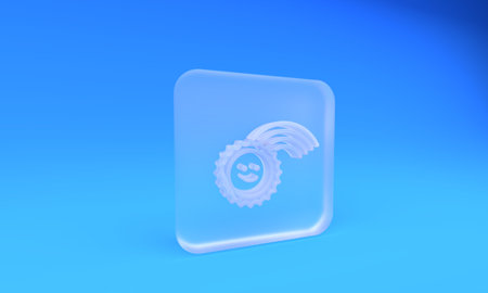 Frosted glass icon isolated on blue background. Square frosted glass button. 3D render illustration.
