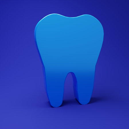 Blue Tooth icon isolated on blue background. Tooth symbol for dentistry clinic or dentist medical center and toothpaste package. Minimalism concept. 3D render illustration.の写真素材
