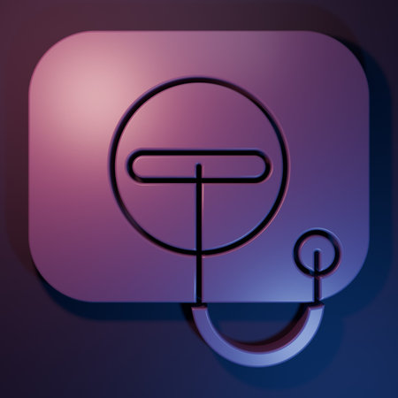 Purple Oil filler cap opening at the gas station icon isolated on purple-blue background. Minimalism concept. 3D render illustration.の写真素材