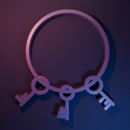 Purple Old keys icon isolated on purple-blue background. Minimalism concept. 3D render illustration.