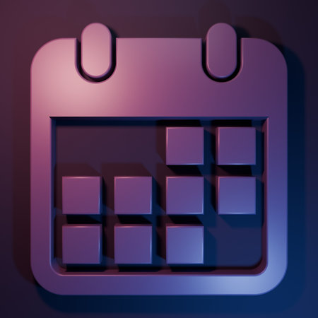 Purple Calendar icon isolated on purple-blue background. Minimalism concept. 3D render illustration.