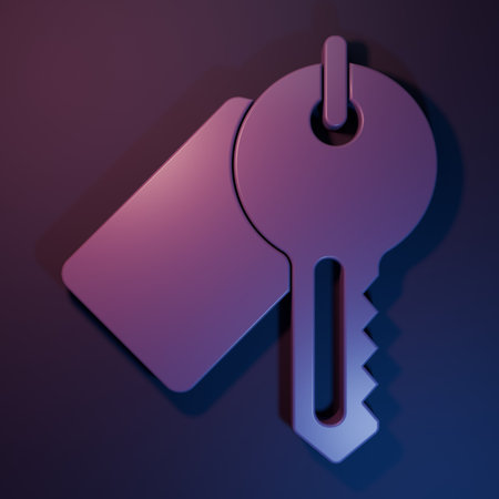 Purple Marked key icon isolated on purple-blue background. Minimalism concept. 3D render...