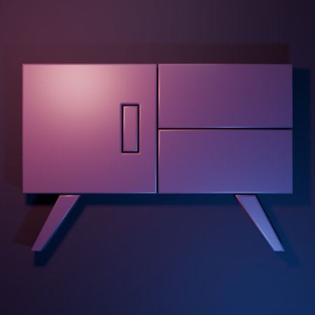 Purple Chest of drawers icon isolated on purple-blue background. Minimalism concept. 3D render...