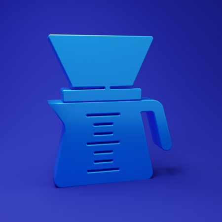 Blue Pour over coffee maker icon isolated on blue background. Alternative methods of brewing coffee. Coffee culture. Minimalism concept. 3D render illustration.の写真素材