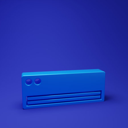 Blue Air conditioner icon isolated on blue background. Split system air conditioning. Cool and cold...