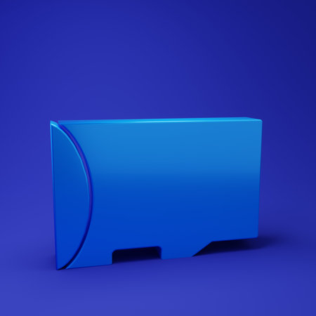 Blue Micro SD memory card icon isolated on blue background. Minimalism concept. 3D render...