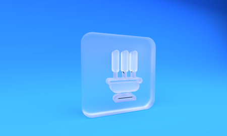 Frosted glass Burning aromatic incense sticks icon isolated on blue background. Square frosted glass...