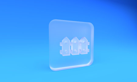 Frosted glass Garden fence wooden icon isolated on blue background. Square frosted glass button.