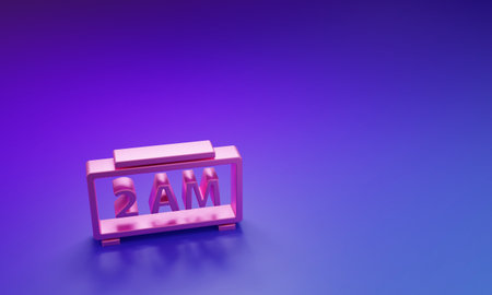 Pink Digital alarm clock icon isolated on purple-blue background. Electronic watch alarm clock. Time...