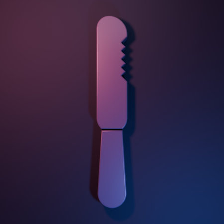 Purple Disposable plastic knife icon isolated on purple-blue background. Minimalism concept. 3D...
