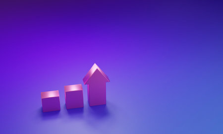 Pink Financial growth icon isolated on purple-blue background. Increasing revenue. Minimalism...