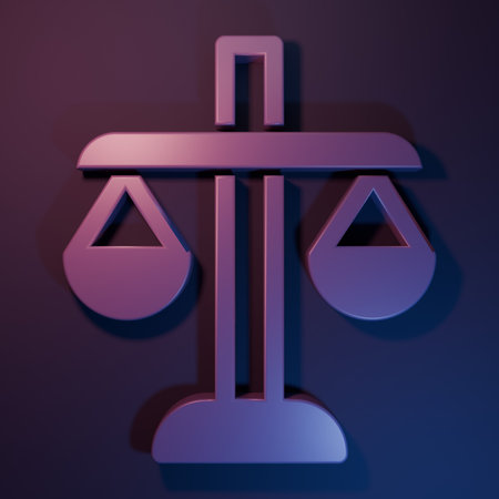 Purple Scales of justice icon isolated on purple-blue background. Court of law symbol. Balance scale...