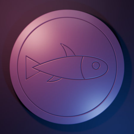 Fish icon isolated on purple-blue background. Minimalism concept. 3D render illustration.