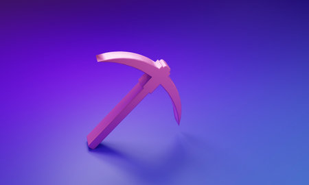Pink Pickaxe icon isolated on purple-blue background. Blockchain technology, cryptocurrency mining,...