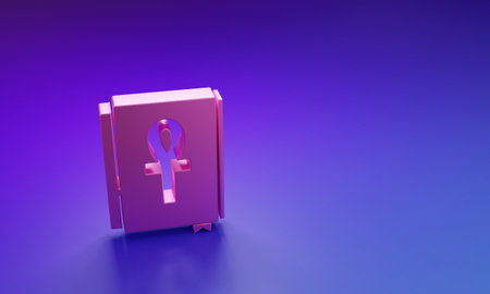 Pink Cross ankh book icon isolated on purple-blue background. Minimalism concept. 3D render illustration.の写真素材