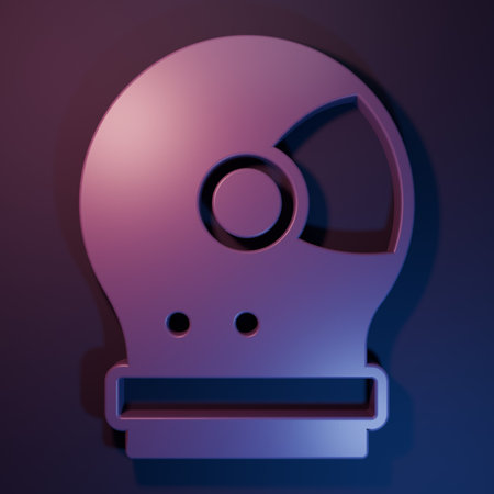 Purple Astronaut helmet icon isolated on purple-blue background. Minimalism concept. 3D render...
