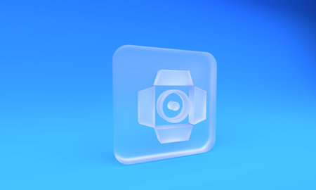 Frosted glass spotlight icon isolated on blue background. Light Effect. Scene, Studio, Show. Square...