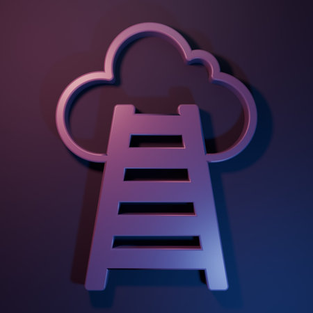 Purple Stair with finish flag icon isolated on purple-blue background. Career growth business concept. Concept of business development. Minimalism concept. 3D render illustration.の写真素材