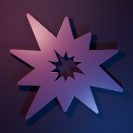 Purple Bomb explosion with shrapnel and fireball icon isolated on purple-blue background. Minimalism...