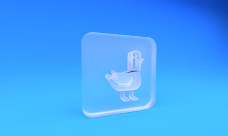Frosted glass Dove icon isolated on blue background. Square frosted glass button. 3D render illustration.の写真素材