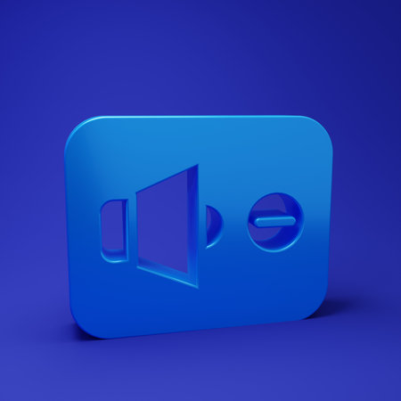 Blue Speaker mute icon isolated on blue background. No sound icon. Volume Off symbol. Minimalism...