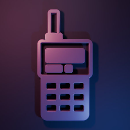 Purple Walkie talkie icon isolated on purple-blue background. Portable radio transmitter icon. Radio...
