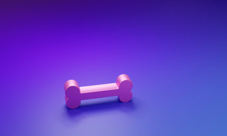 Pink Dog bone icon isolated on purple-blue background. Pets food symbol. Minimalism concept. 3D...